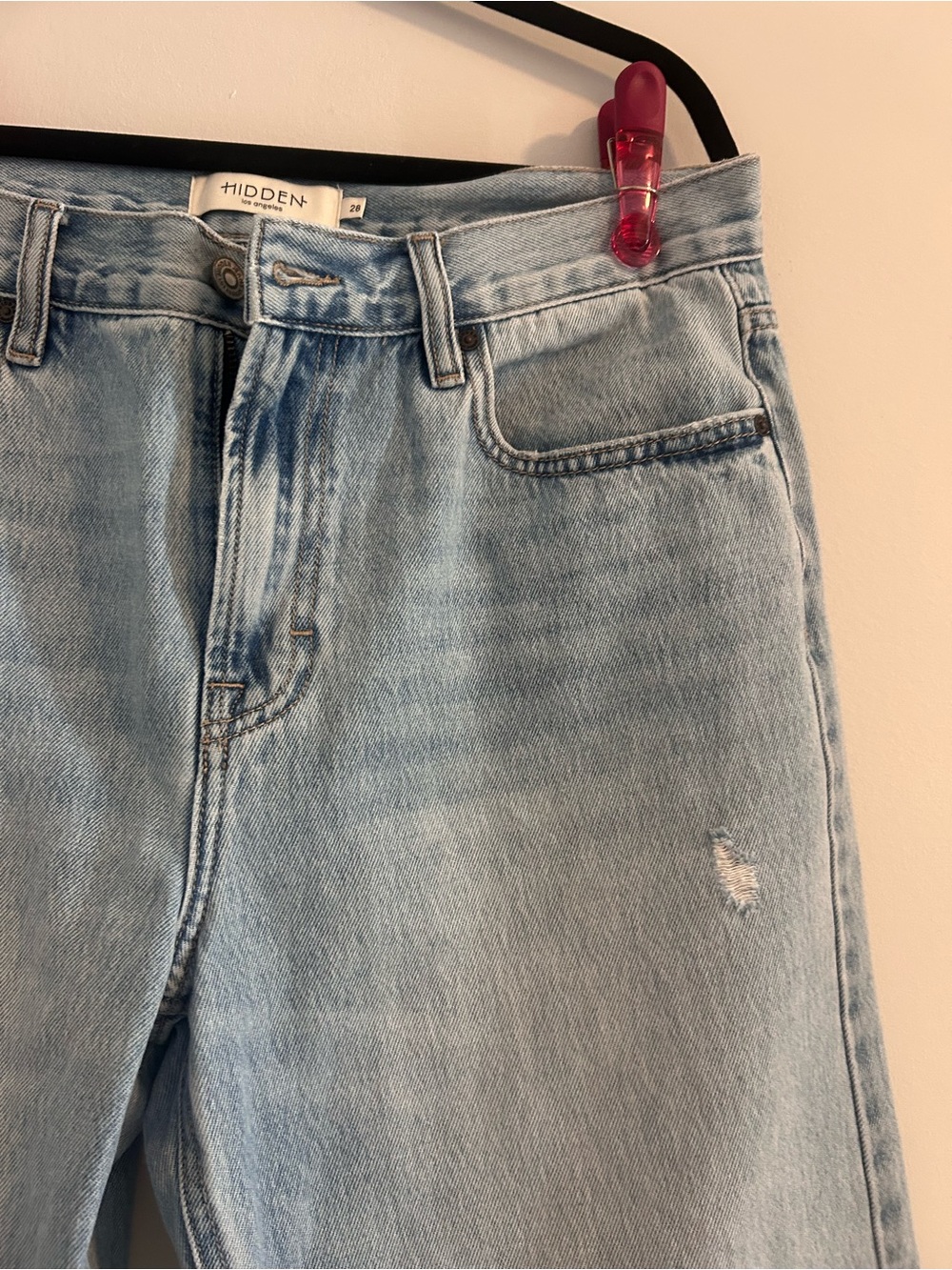 Light Wash Wide Leg Distressed Jeans - Light Blue - Picture 6 of 13